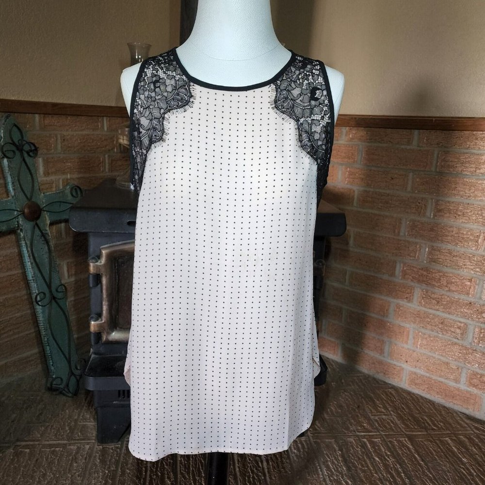 LOFT Sleeveless Top Polka Dots Lace Details Size S